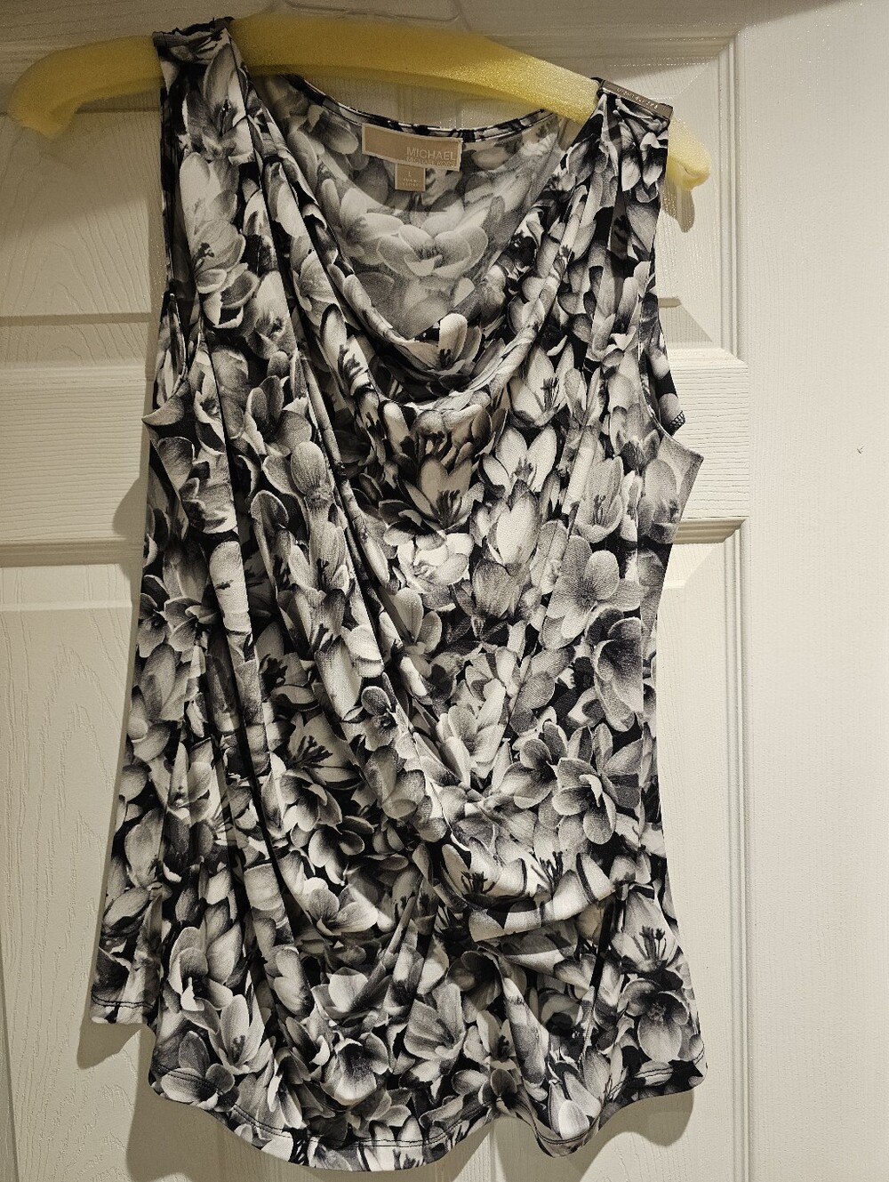Michael Kors Black & White Floral Cowl Neck Sleeveless Camisole
